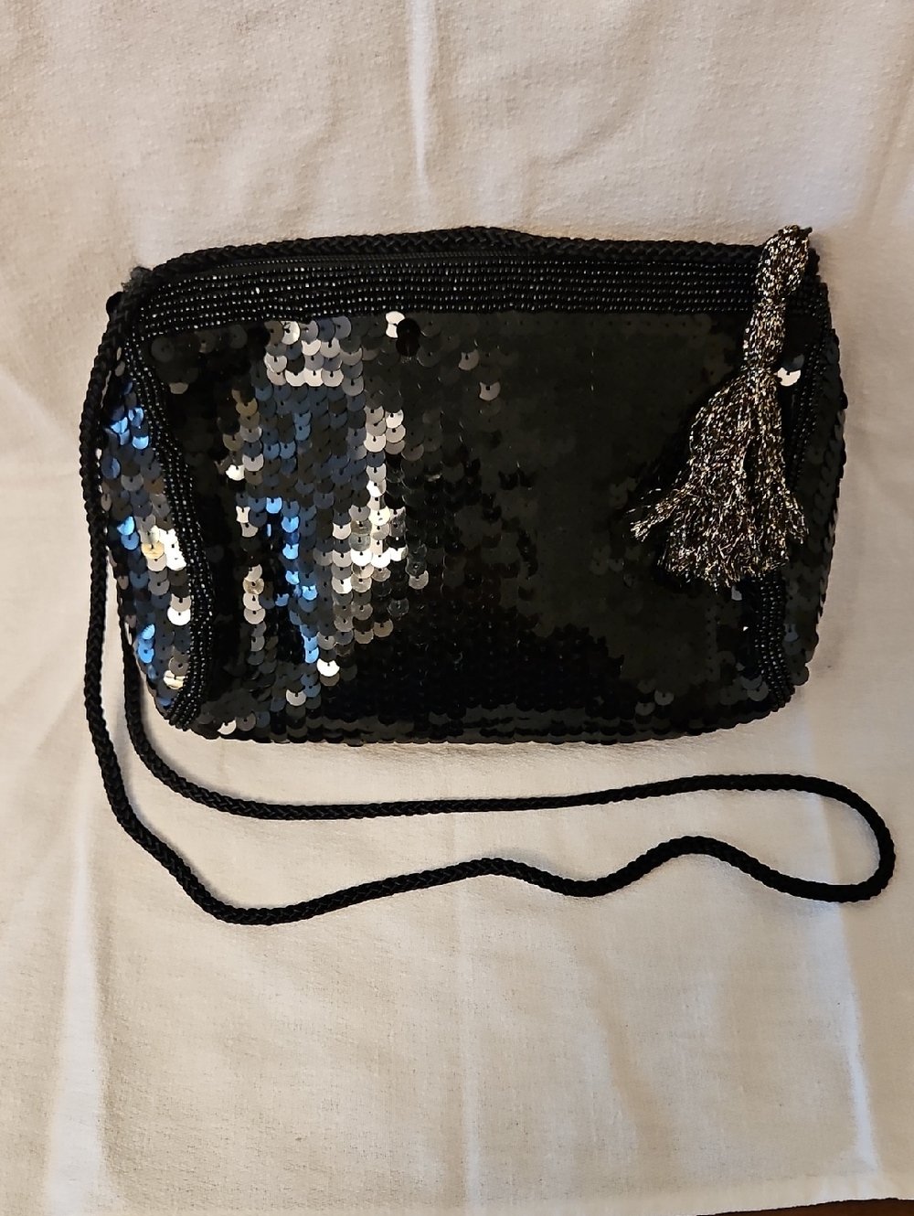 Black Sequin Tassel Crossbody Clutch